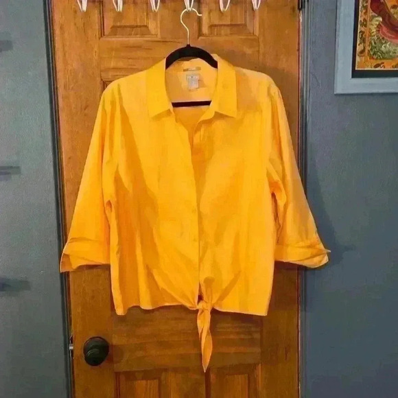Orange Button Down Blouse - Picture 2 of 7